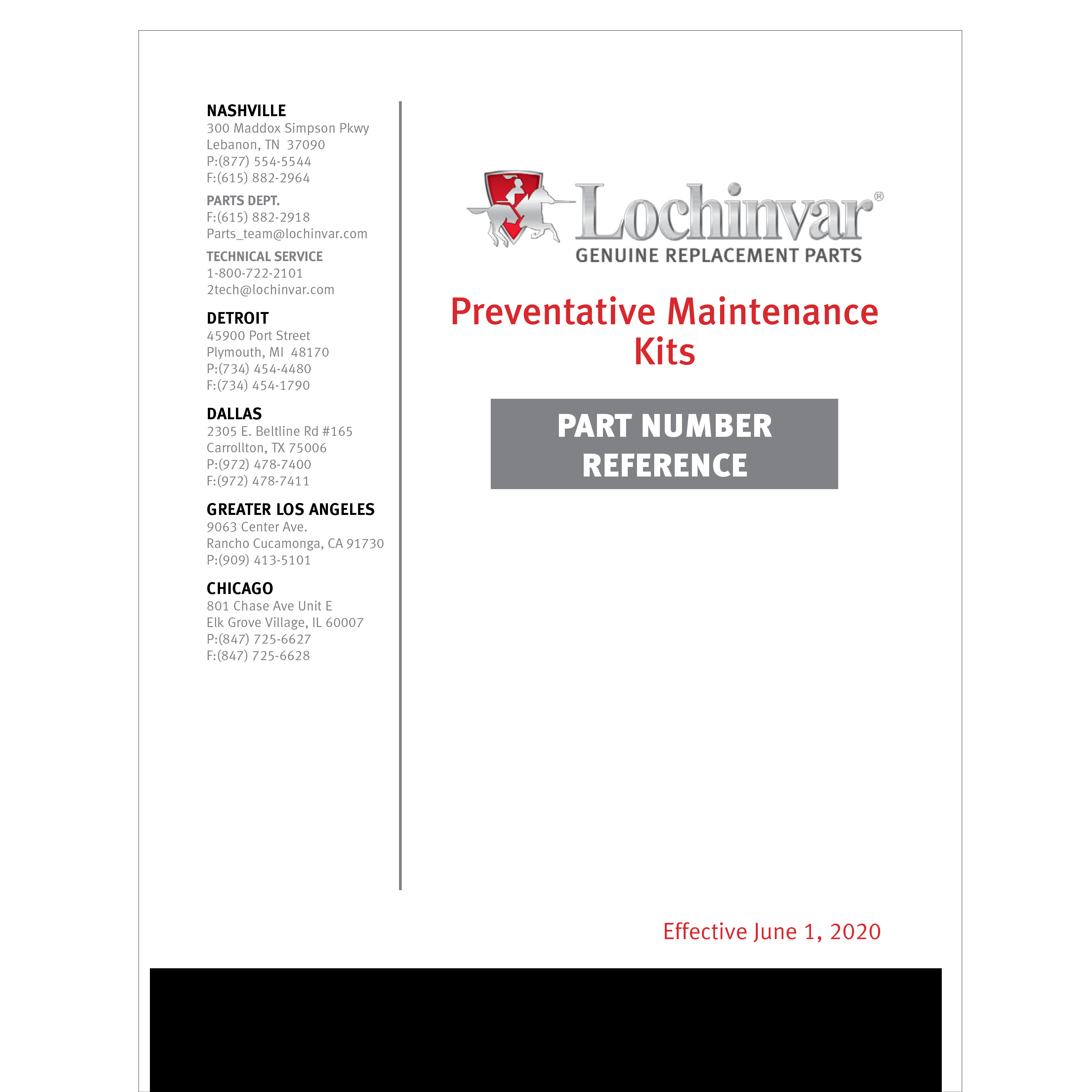 Preventative Maintenance Kit Part Number Reference